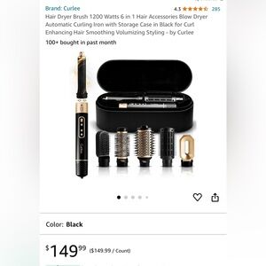 CURLEE Hair Dryer Brush 1200 Watts 6 in 1 Hair Accessories